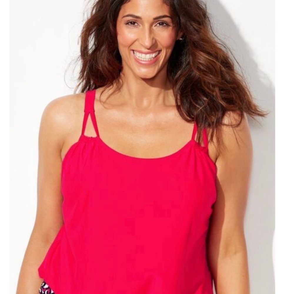 Swimsuits For All LOOP STRAP BLOUSON TANKINI TOP Hot Pink Size 18